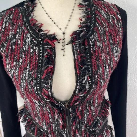 Cache Vintage Blazer Black and Cranberry and Silver Bucle’ Front zips Size M - Picture 2 of 6